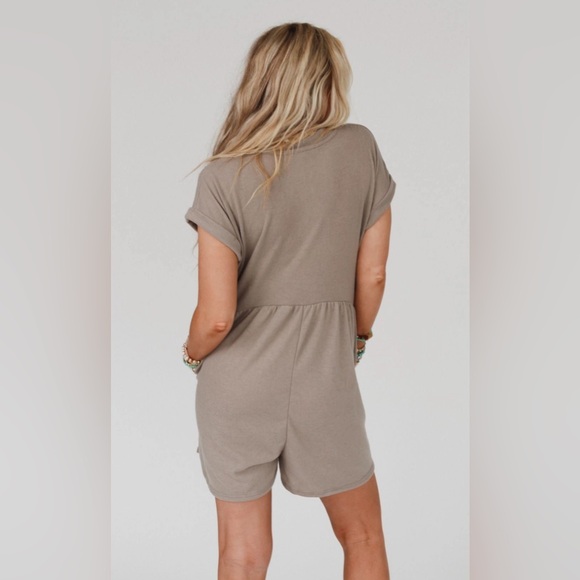 Three Bird Nest Sage and Wildflowers Romper - Khaki - Picture 3 of 4